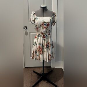 White Floral Print Dress